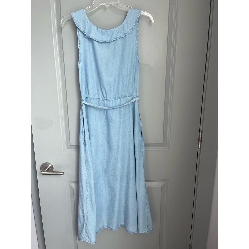 NWT KUT From The Kloth Dress Blue Chambray Ruffle Sleeveless Belt Casual Small - Picture 5 of 13
